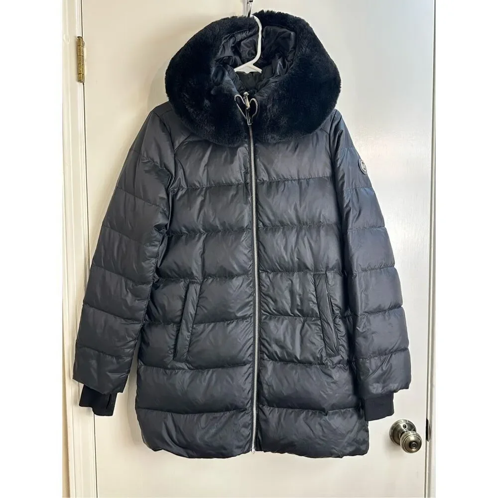 Michael Kors size XS black DOWN coat long puffer with hood and inner bib